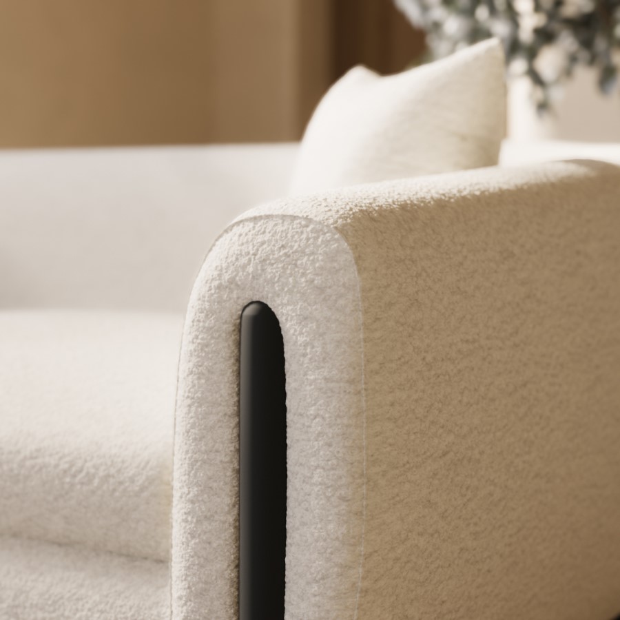 Cream Teddy Curved 3 Seater Sofa - Sierra