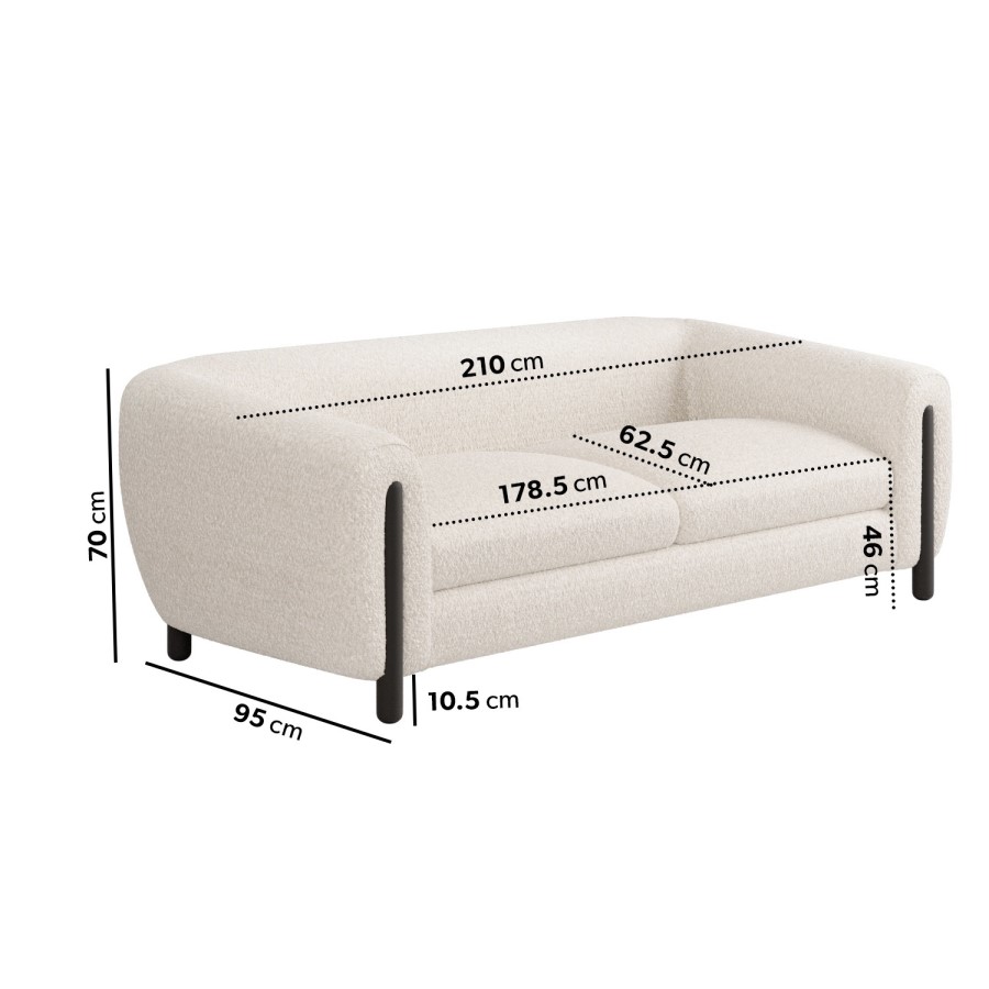 Cream Teddy Curved 3 Seater Sofa - Sierra