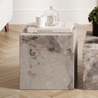 ONLY OPENED - Square Beige Marble Side Table - Sur