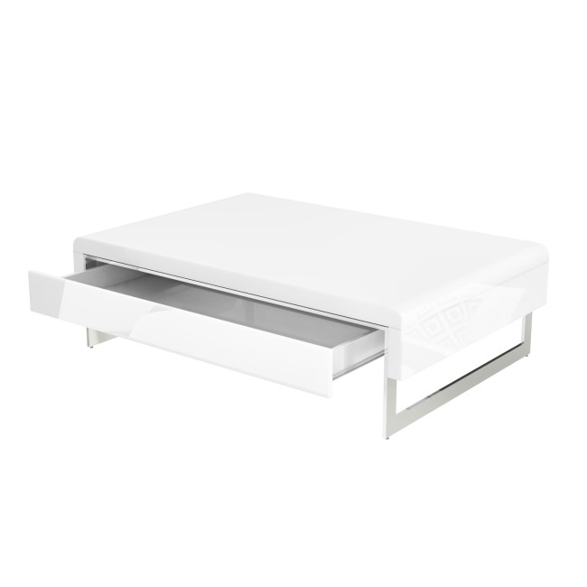 GRADE A2 - White Gloss Curved Coffee Table with Drawer - Tiffany