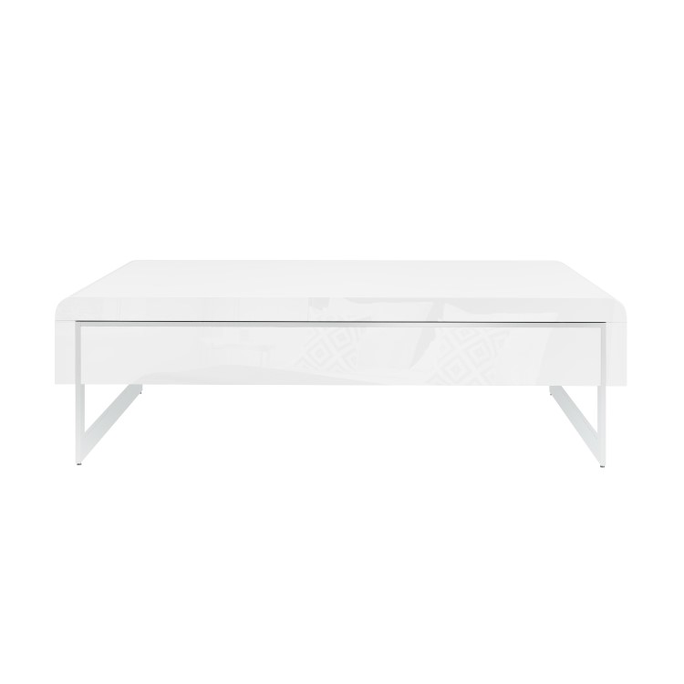 Large White Gloss Coffee Table with Drawer - Tiffany