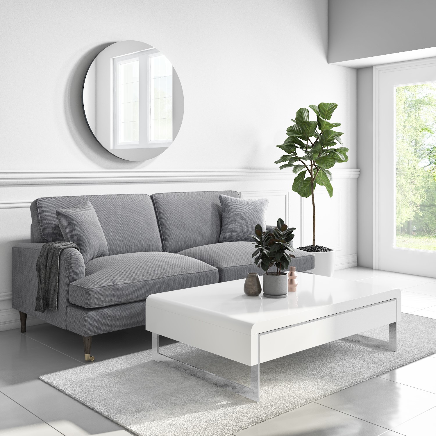 GRADE A2 White Gloss Curved Coffee Table with Drawer Tiffany