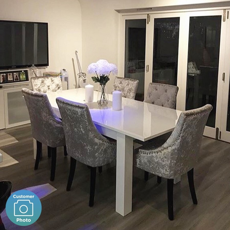 GRADE A2 - White Extendable Dining Table with High Gloss Finish - 6 Seater - Vivienne