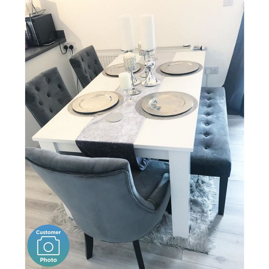 GRADE A2 - White Extendable Dining Table with High Gloss Finish - 6 Seater - Vivienne