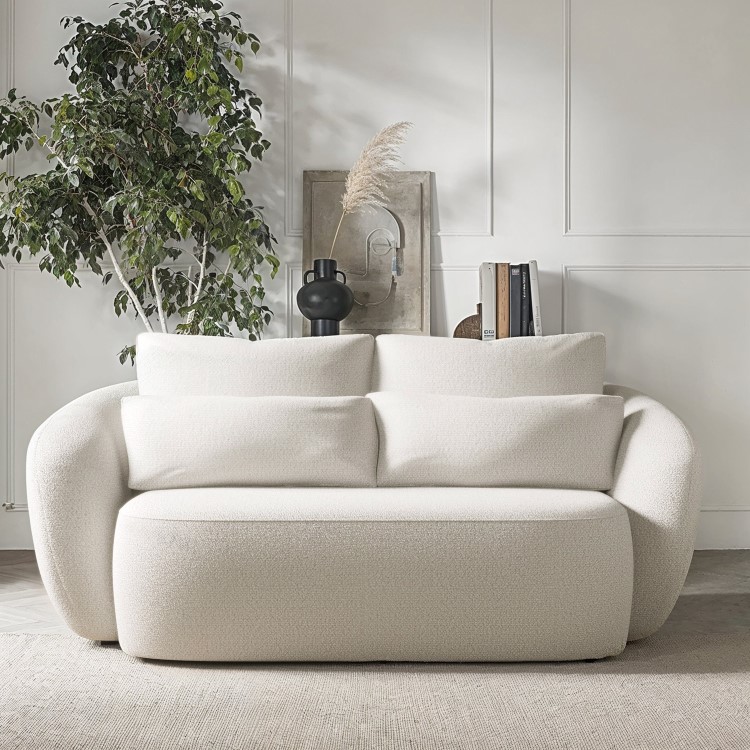 ONLY OPENED - Cream Boucle Curved 2 Seater Sofa - Vera