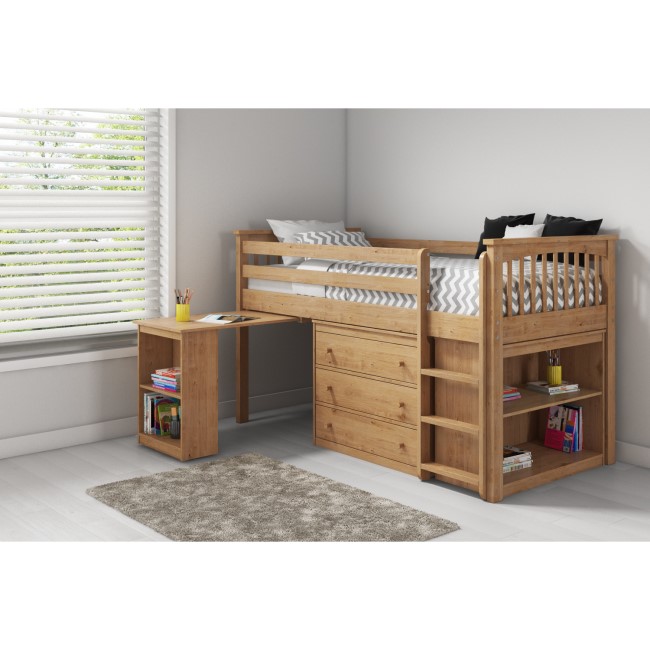 Windermere Solid Pine Mid Sleeper with Pull Out Desk