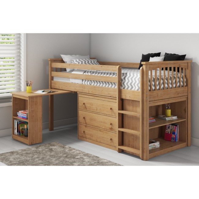 Windermere Solid Pine Mid Sleeper with Pull Out Desk