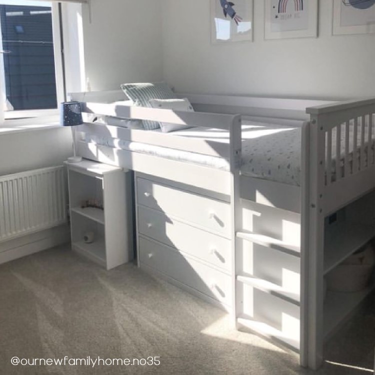 White Mid Sleeper Cabin Bed with Storage and Desk - Windermere