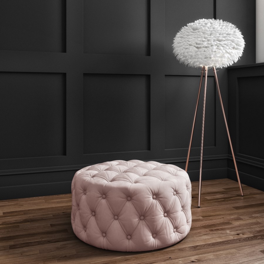 GRADE A1 - Xena Large Quilted Button Pouffe in Baby Pink Velvet