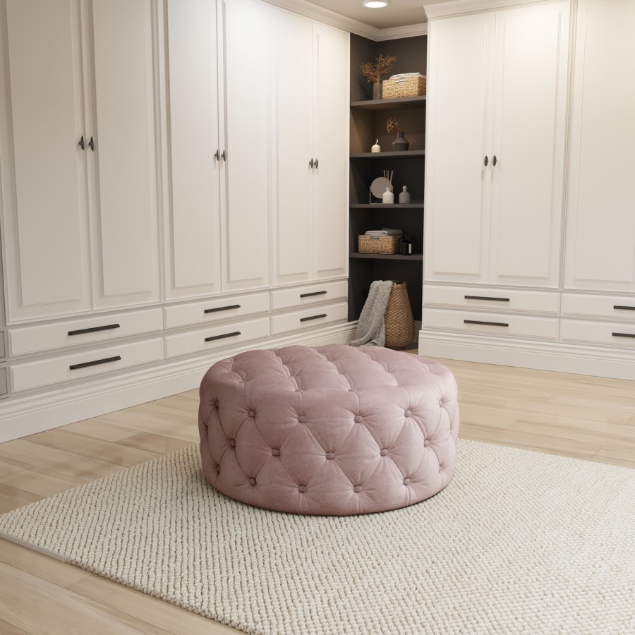 GRADE A1 - Xena Large Quilted Button Pouffe in Baby Pink Velvet