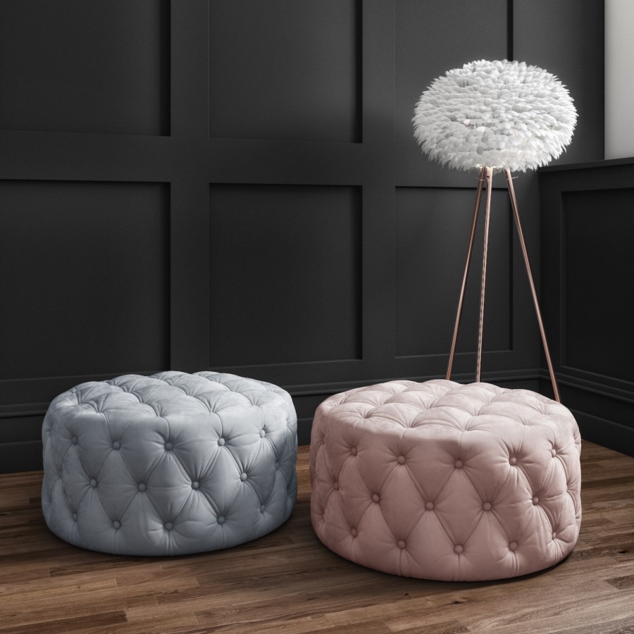 GRADE A1 - Xena Large Quilted Button Pouffe in Baby Pink Velvet