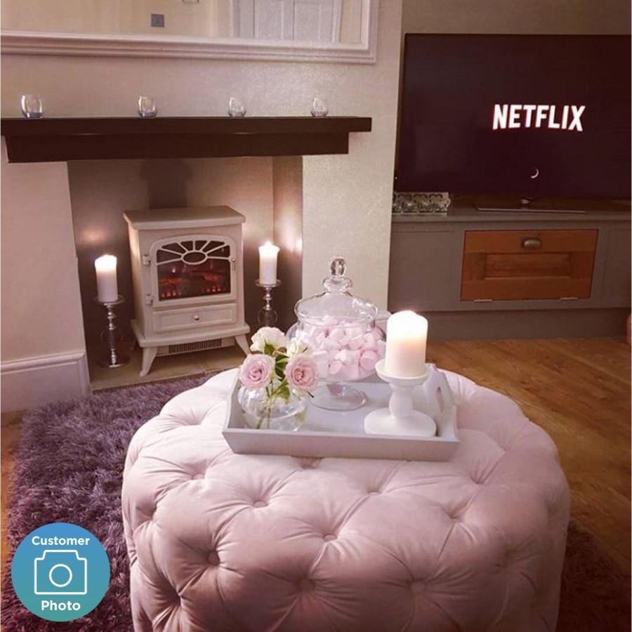 GRADE A1 - Xena Large Quilted Button Pouffe in Baby Pink Velvet