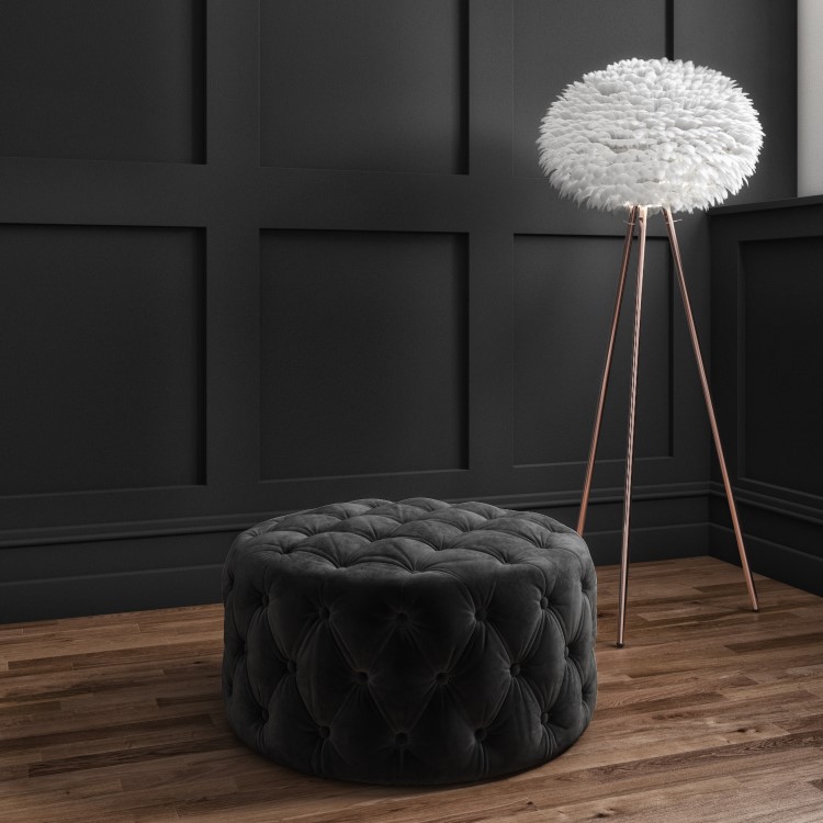 Xena Large Buttoned Footstool in Dark Grey Velvet