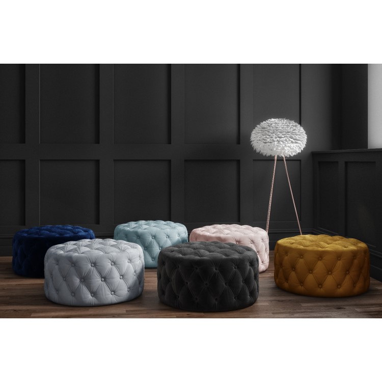 Xena Large Buttoned Footstool in Dark Grey Velvet