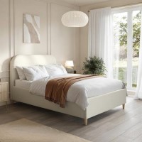 ONLY OPENED - Cream Upholstered Small Double Bed Frame with Curved Headboard - Zara