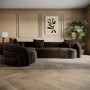 ONLY OPENED - Brown Velvet Left Hand Facing 4 Seater Curved Corner Sofa - Zuri