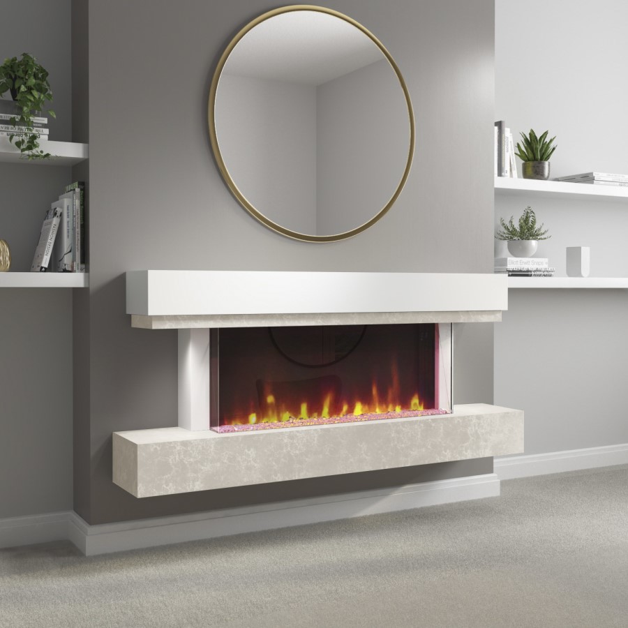 GRADE A2 - White and Grey Concrete Effect Wall Mounted Alexa Electric Fireplace - Amberglo