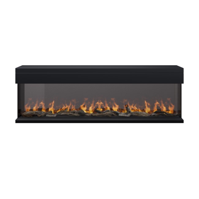 ALMOST PERFECT - Black Inset Media Wall Electric Fireplace with Glass Configurated Front and Sides 60 Inch - Amberglo