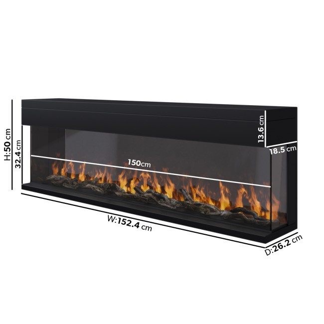 ALMOST PERFECT - Black Inset Media Wall Electric Fireplace with Glass Configurated Front and Sides 60 Inch - Amberglo