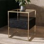 ALMOST PERFECT - Square Black and Gold Glass Top Side Table with Storage - Akila