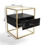 ALMOST PERFECT - Square Black and Gold Glass Top Side Table with Storage - Akila