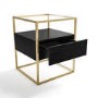 ALMOST PERFECT - Square Black and Gold Glass Top Side Table with Storage - Akila