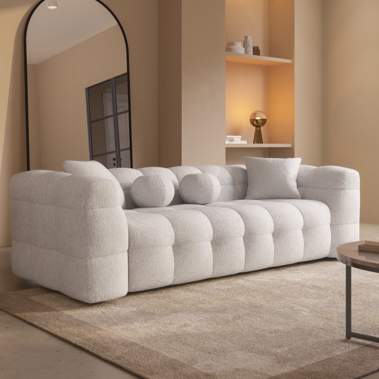 Cream Boucle 3 Seater Cloud Sofa - Alessia