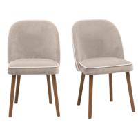 ALMOST PERFECT - Set of 2 Taupe Chenille Dining Chairs with Contrast Piped Detail - Claudia