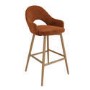 ALMOST PERFECT - Oak and Burnt Orange Upholstered Kitchen Stool with Back - Colbie