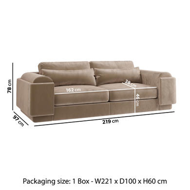 ONLY OPENED - Curved Mink Velvet 3 Seater Sofa - Elvi