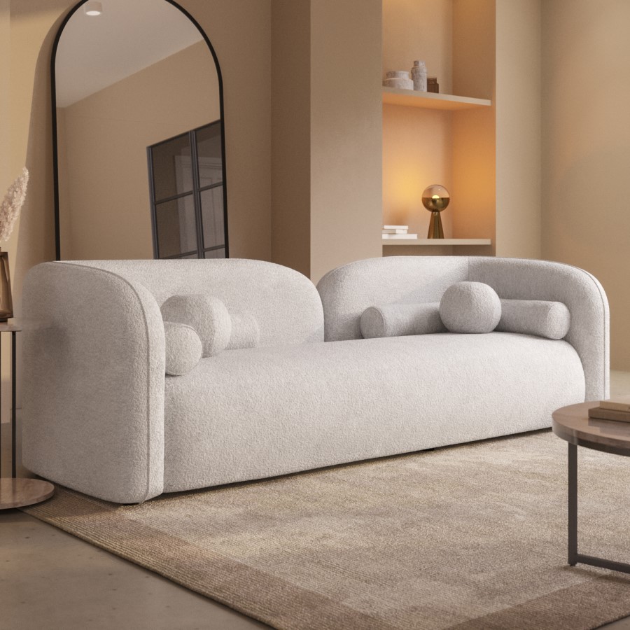 ALMOST PERFECT - Cream Boucle Curved 3 Seater Cloud Sofa - Elma