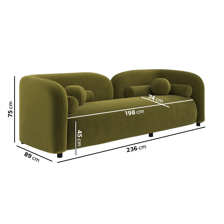 ALMOST PERFECT - Olive Green Velvet Curved 3 Seater Sofa - Elma