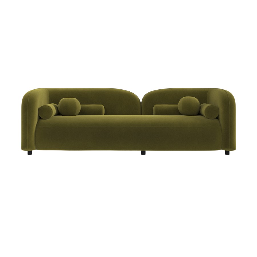 ALMOST PERFECT - Olive Green Velvet Curved 3 Seater Sofa - Elma