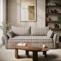 GRADE A2 - Beige Striped Chenille 3 Seater Futon Sofa Bed with Storage - Gaia