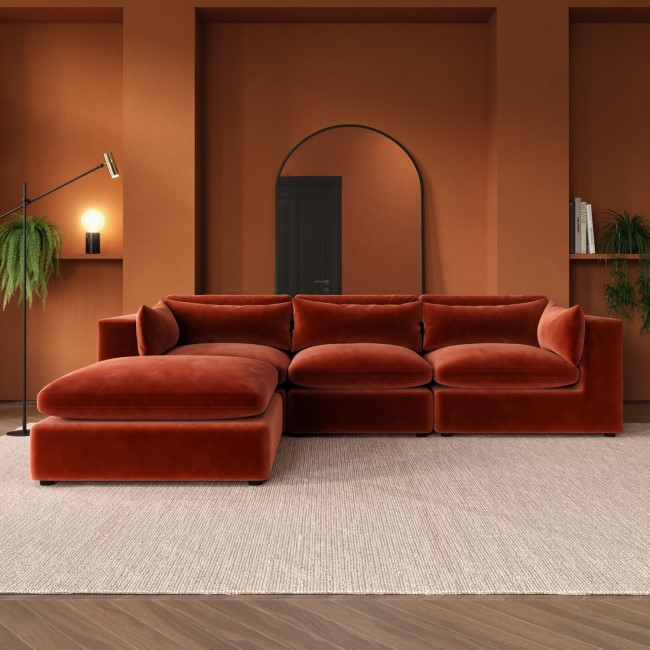 ALMOST PERFECT - Large Burnt Orange Velvet Reversible 4-Seater Corner Sofa - Hudson