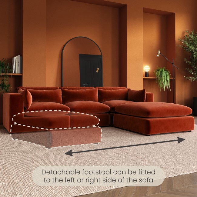 ALMOST PERFECT - Large Burnt Orange Velvet Reversible 4-Seater Corner Sofa - Hudson