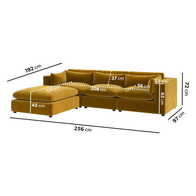 ALMOST PERFECT - Large Mustard Velvet Reversible 4 Seater Corner Sofa - Hudson