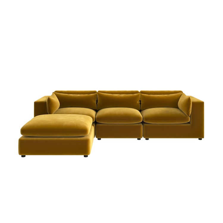 ALMOST PERFECT - Large Mustard Velvet Reversible 4 Seater Corner Sofa - Hudson