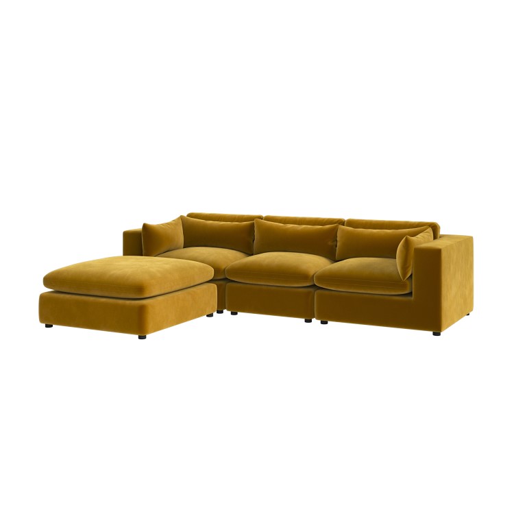 ALMOST PERFECT - Large Mustard Velvet Reversible 4 Seater Corner Sofa - Hudson