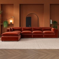 ALMOST PERFECT - Large Burnt Orange Velvet Reversible 5 Seater Chaise Corner Sofa - Hudson