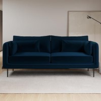 Navy Velvet 3 Seater Sofa with Square Arms- Lenny