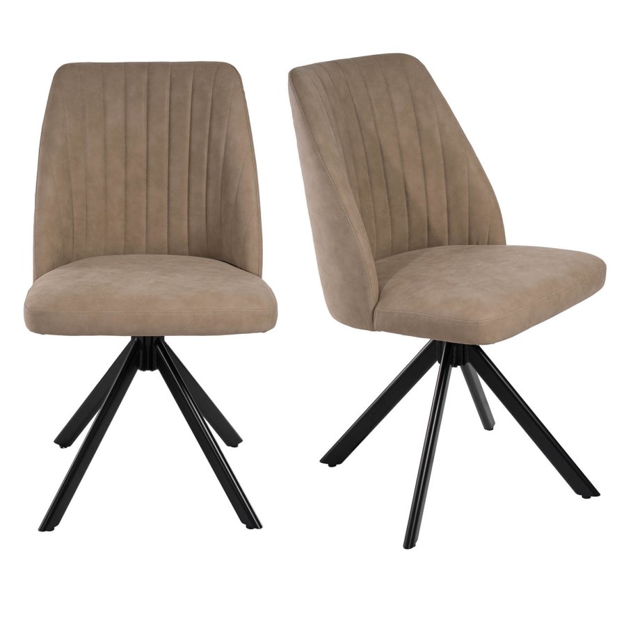 ONLY OPENED - Set of 2 Beige Faux Leather Swivel Dining Chairs - Logan
