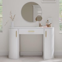 ALMOST PERFECT - White and Gold Large Dressing Table with Storage Drawer and Shelves - Lily