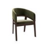 ALMOST PERFECT - Set of 2 Walnut & Olive Green Velvet Curved Dining Chairs - Owen