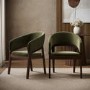 ALMOST PERFECT - Set of 2 Walnut & Olive Green Velvet Curved Dining Chairs - Owen