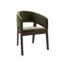 ALMOST PERFECT - Set of 2 Walnut & Olive Green Velvet Curved Dining Chairs - Owen