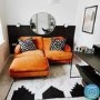 ALMOST PERFECT - Orange Velvet Footstool - Payton