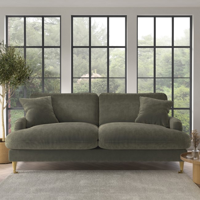 Green Fabric 3 Seater Feather Filled Sofa - Payton Premium