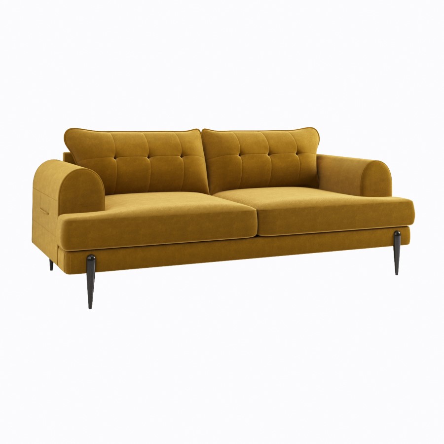 GRADE A1 - Mustard Velvet 3 Seater Sofa - Rosie