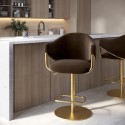 A2/RON005 ALMOST PERFECT - Brown Velvet Adjustable Swivel Bar Stool with Gold Base - Ronnie